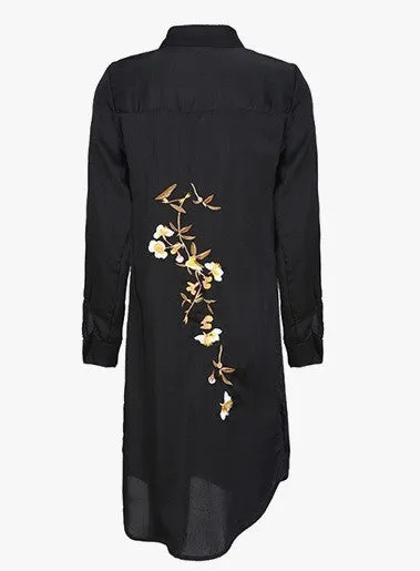 Turn-Down Collar Dress With Embroidery