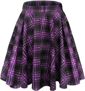 Urban CoCo Women's Basic Midi Skirt Versatile Stretchy Flared Casual High Waisted Skirt