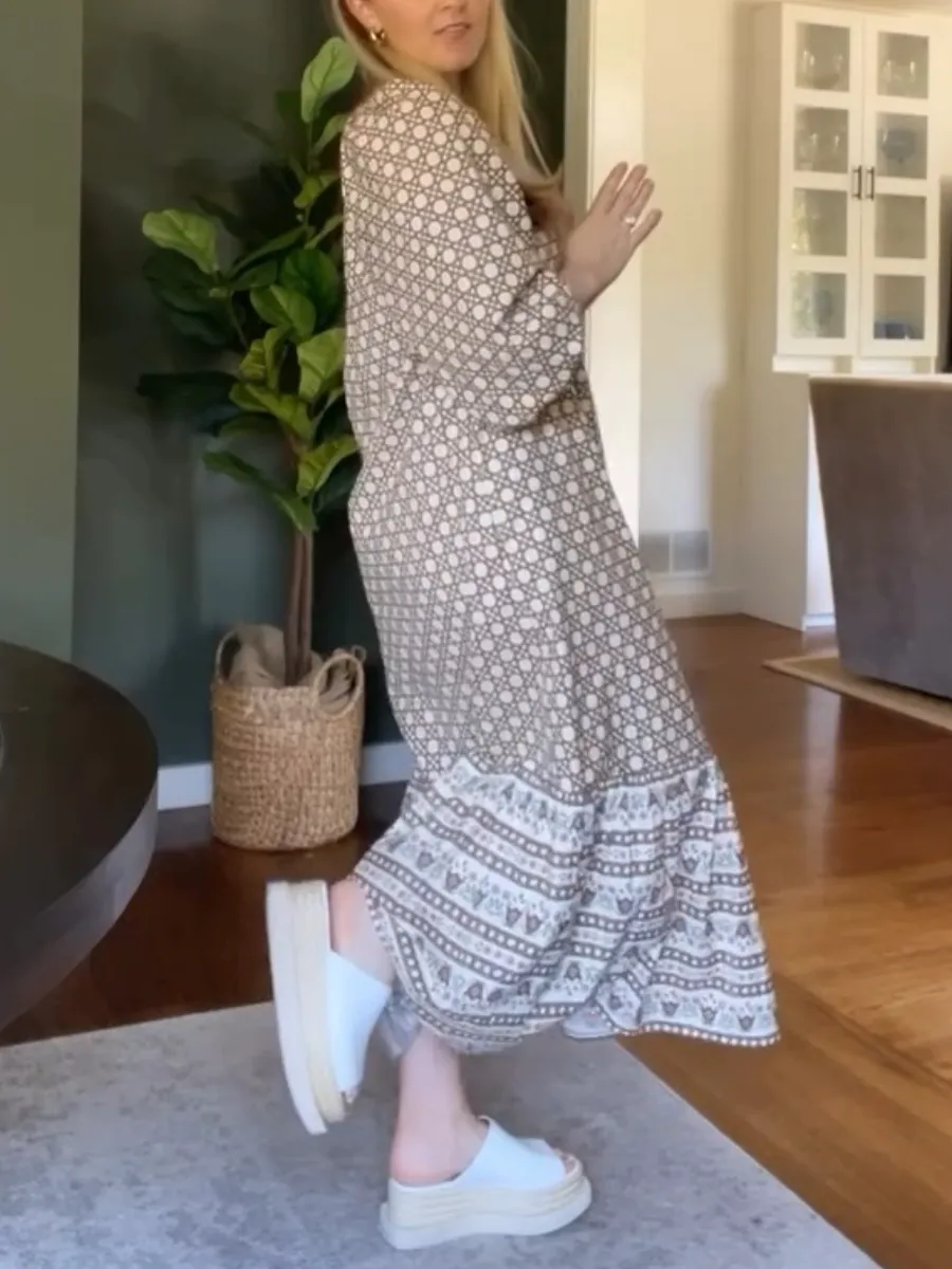 V-neck Lantern Sleeve Dress