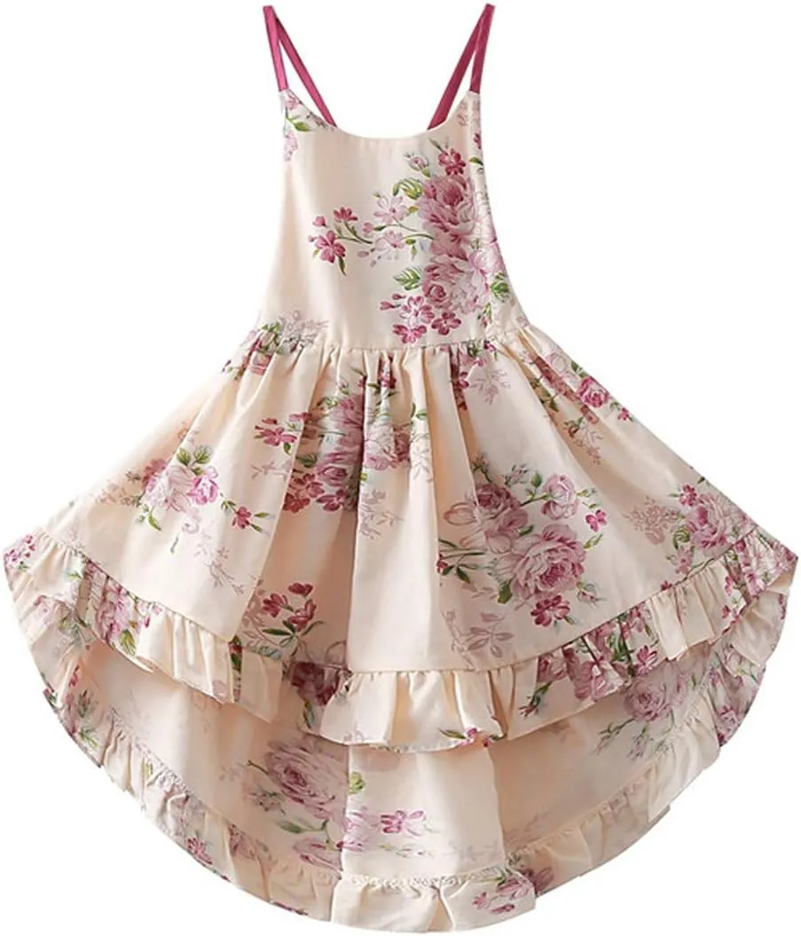 Vintage Floral Girls Dress Summer Casual Cotton Baby Dress