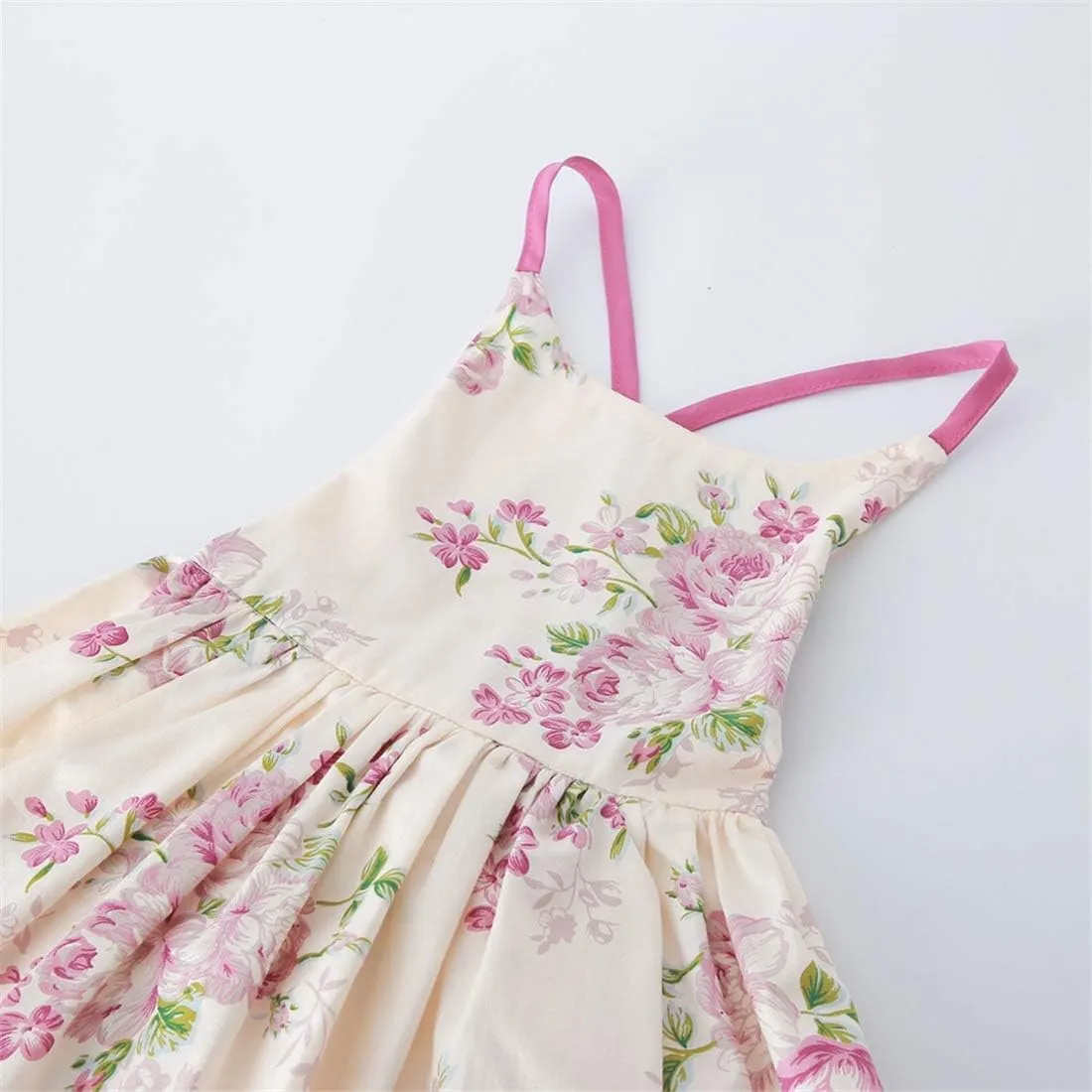 Vintage Floral Girls Dress Summer Casual Cotton Baby Dress