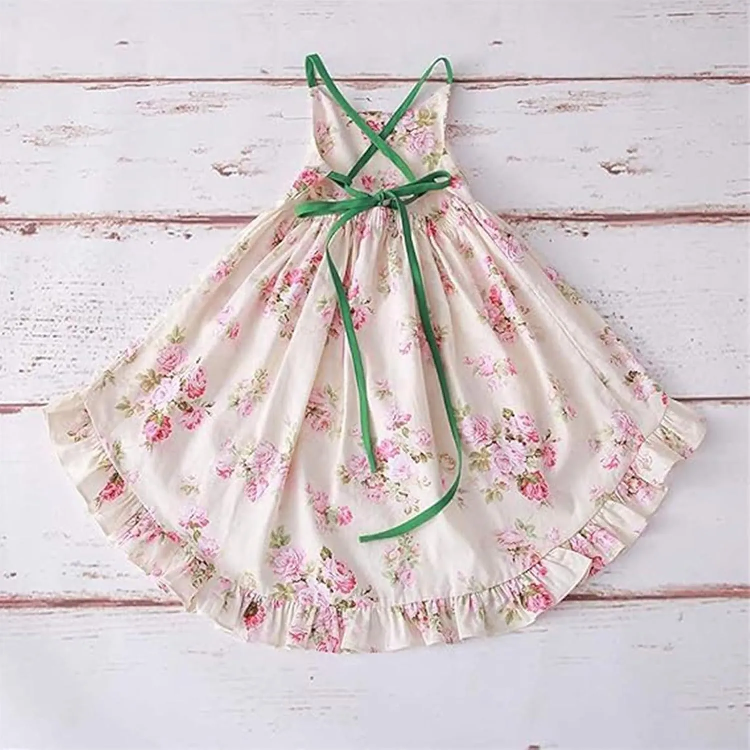Vintage Floral Girls Dress Summer Casual Cotton Baby Dress