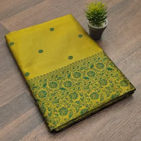 Winsome Mehandi Soft Silk Saree With Moiety Blouse Piece