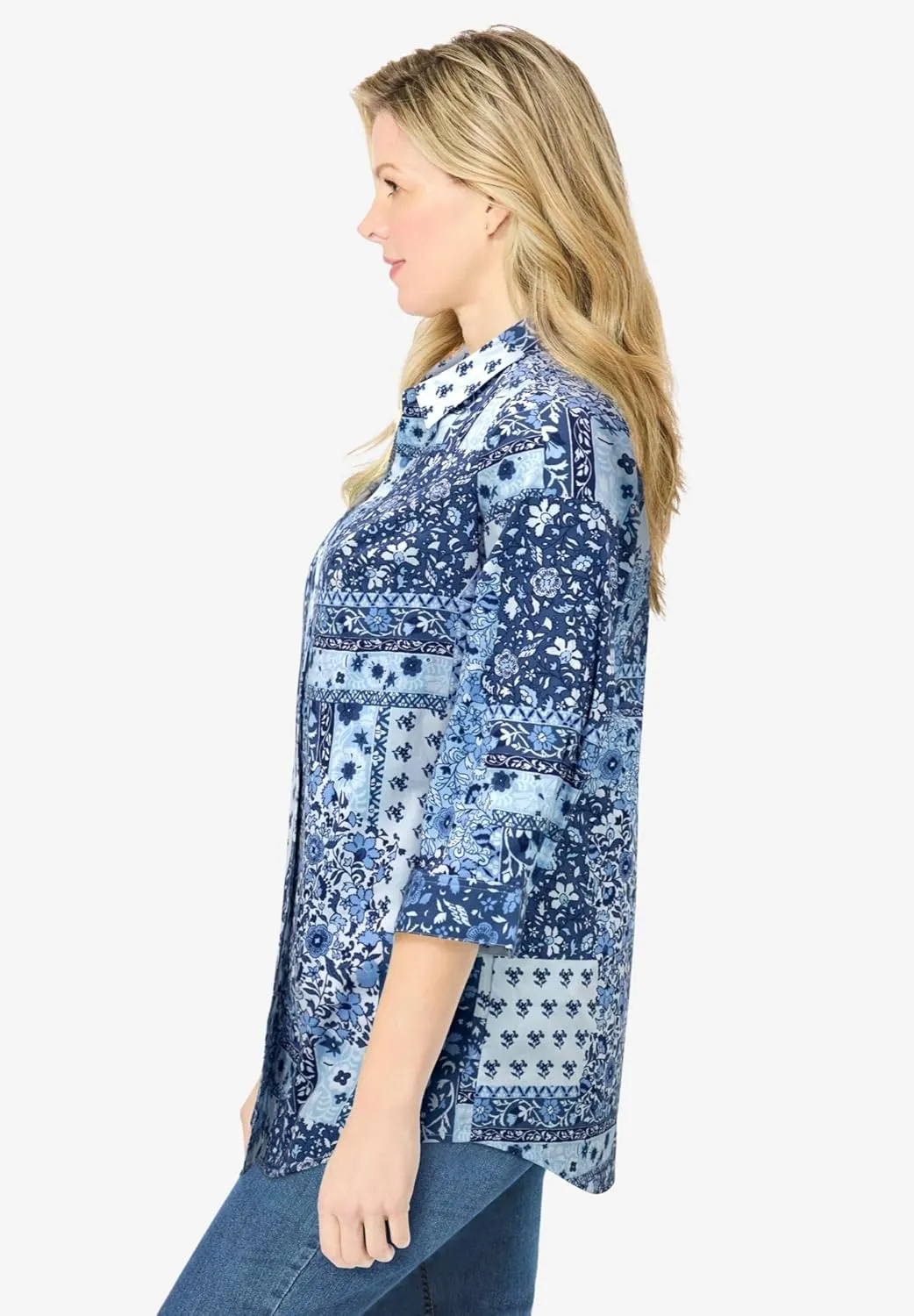 Woman Within Women's Plus Size Perfect Three Quarter Sleeve Shirt