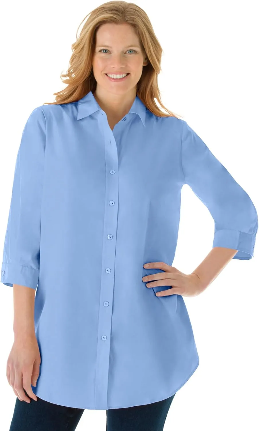 Woman Within Women's Plus Size Perfect Three Quarter Sleeve Shirt