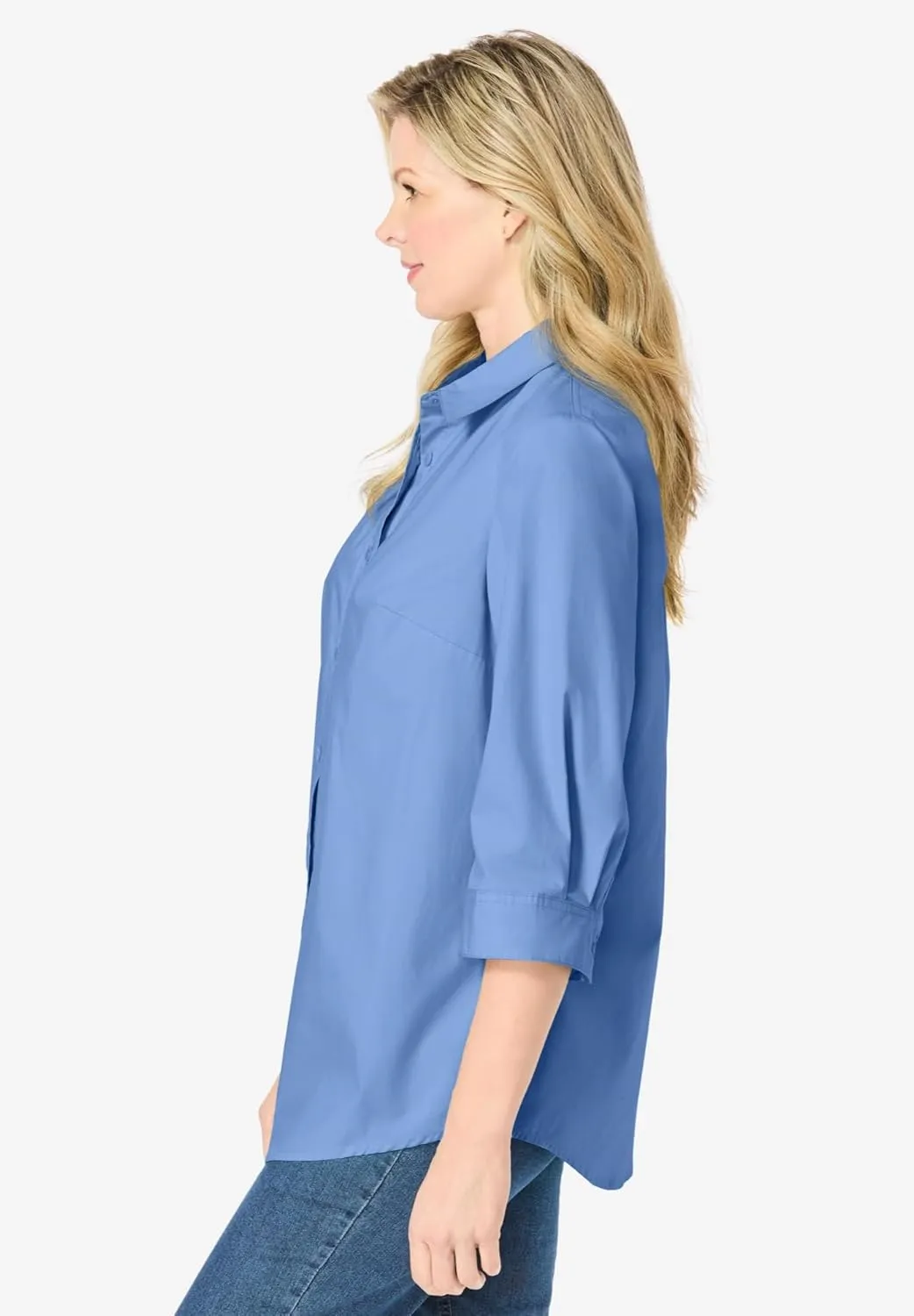 Woman Within Women's Plus Size Perfect Three Quarter Sleeve Shirt