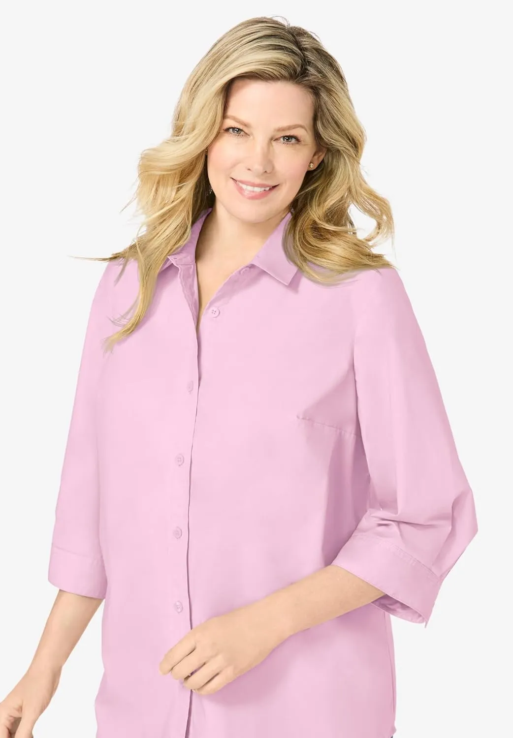 Woman Within Women's Plus Size Perfect Three Quarter Sleeve Shirt