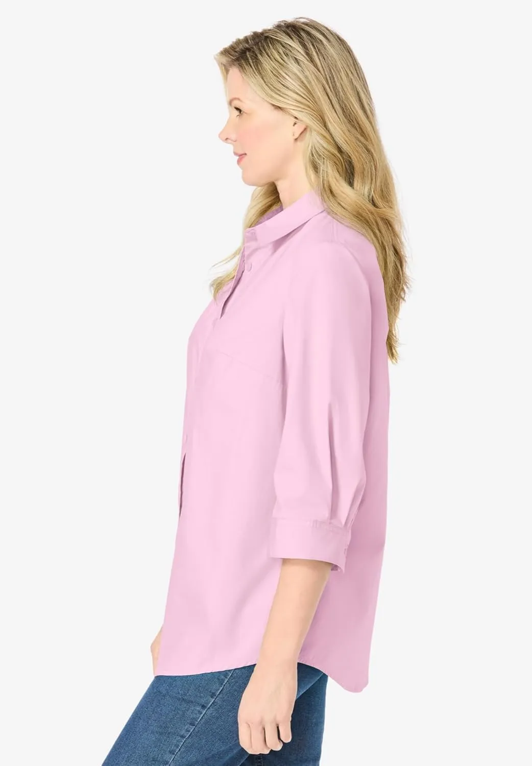 Woman Within Women's Plus Size Perfect Three Quarter Sleeve Shirt
