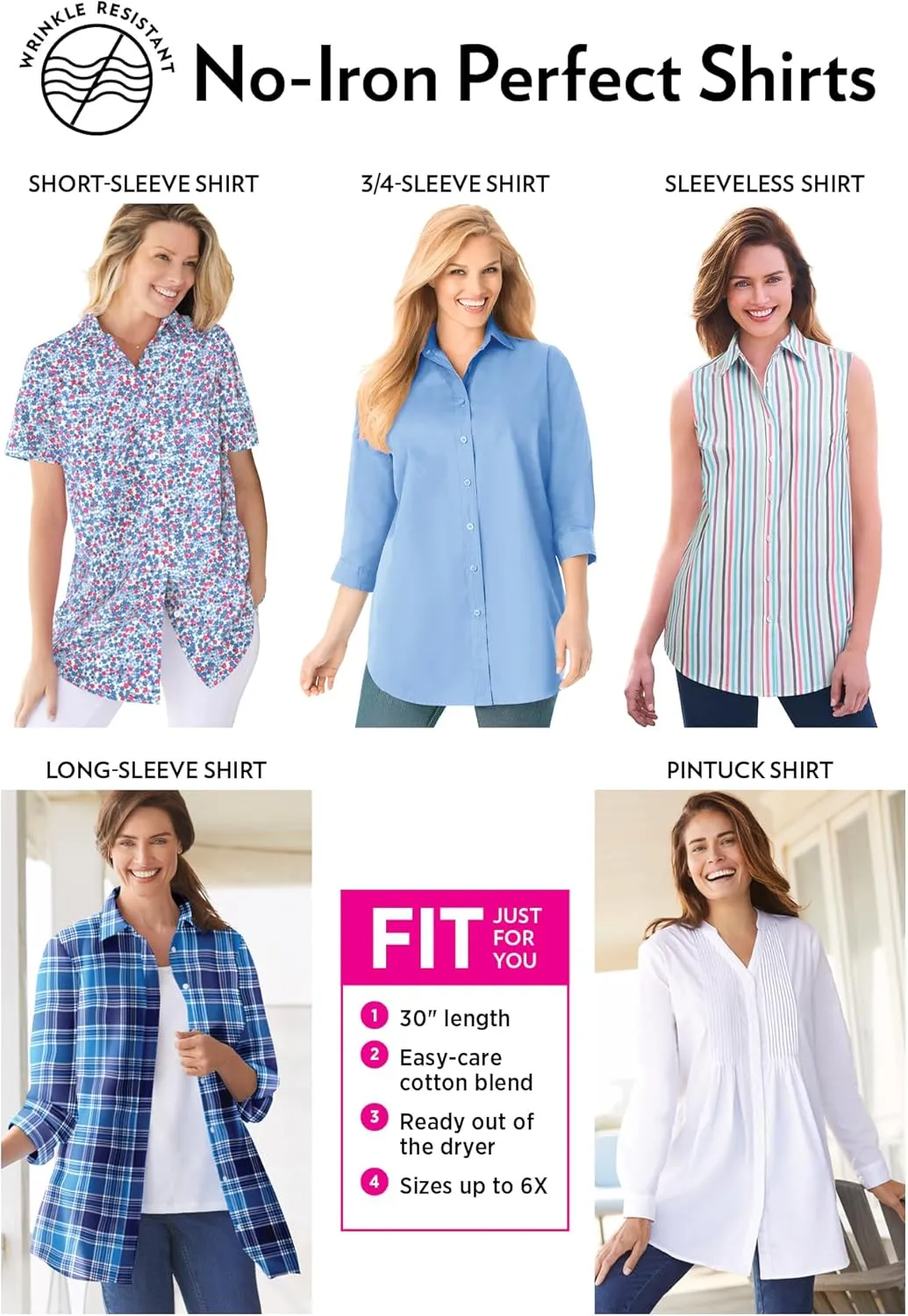 Woman Within Women's Plus Size Perfect Three Quarter Sleeve Shirt