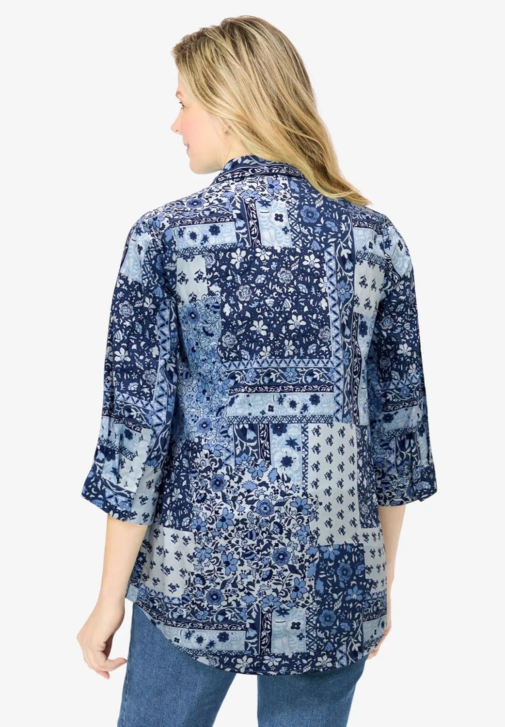 Woman Within Women's Plus Size Perfect Three Quarter Sleeve Shirt