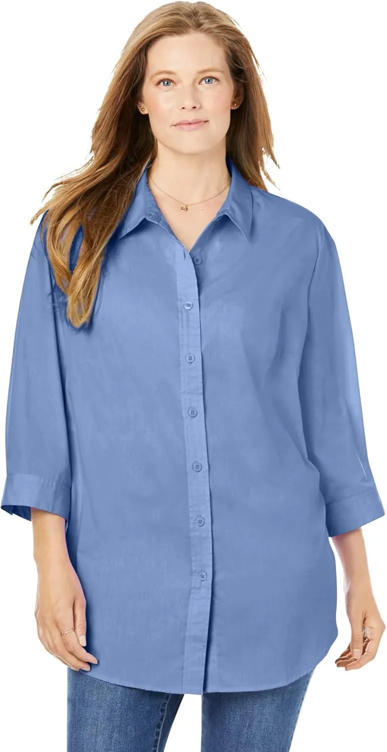 Woman Within Women's Plus Size Perfect Three Quarter Sleeve Shirt