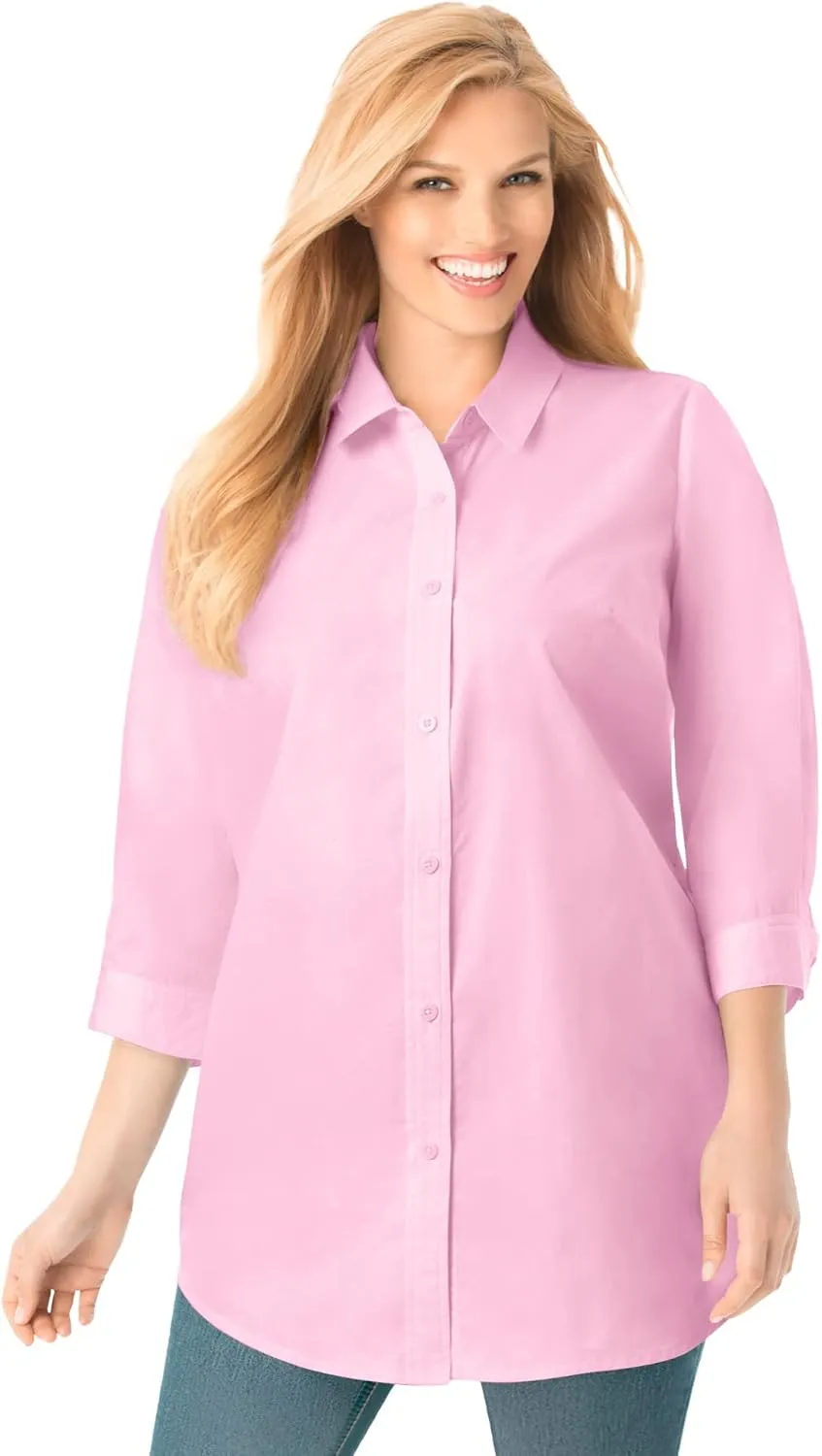 Woman Within Women's Plus Size Perfect Three Quarter Sleeve Shirt
