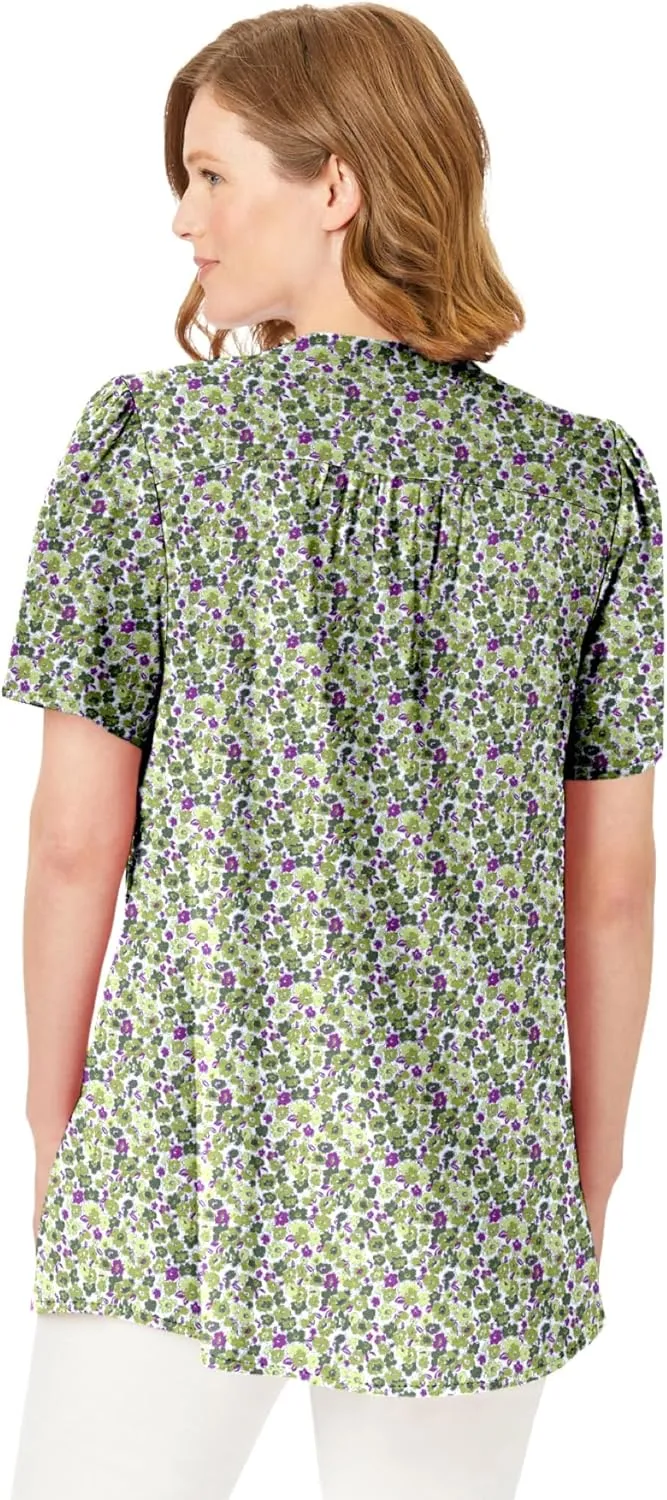 Woman Within Women's Plus Size Pintucked Half-Button Tunic