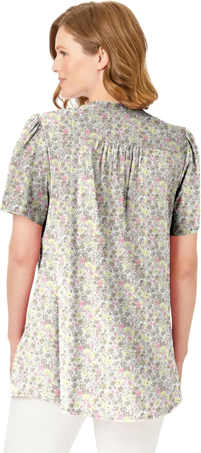 Woman Within Women's Plus Size Pintucked Half-Button Tunic