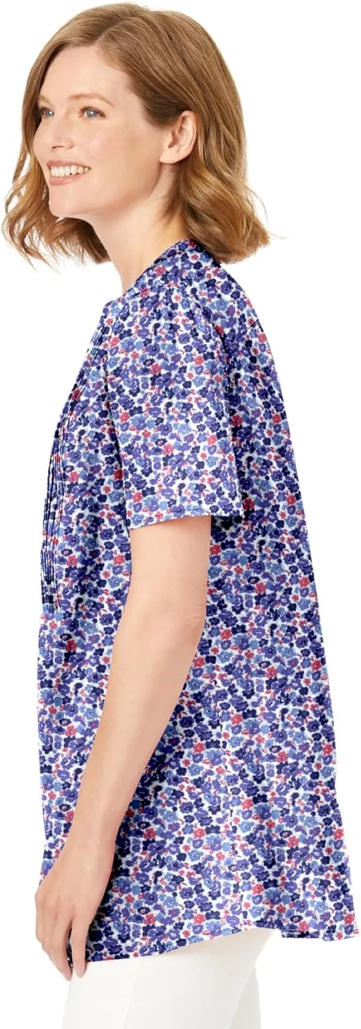 Woman Within Women's Plus Size Pintucked Half-Button Tunic