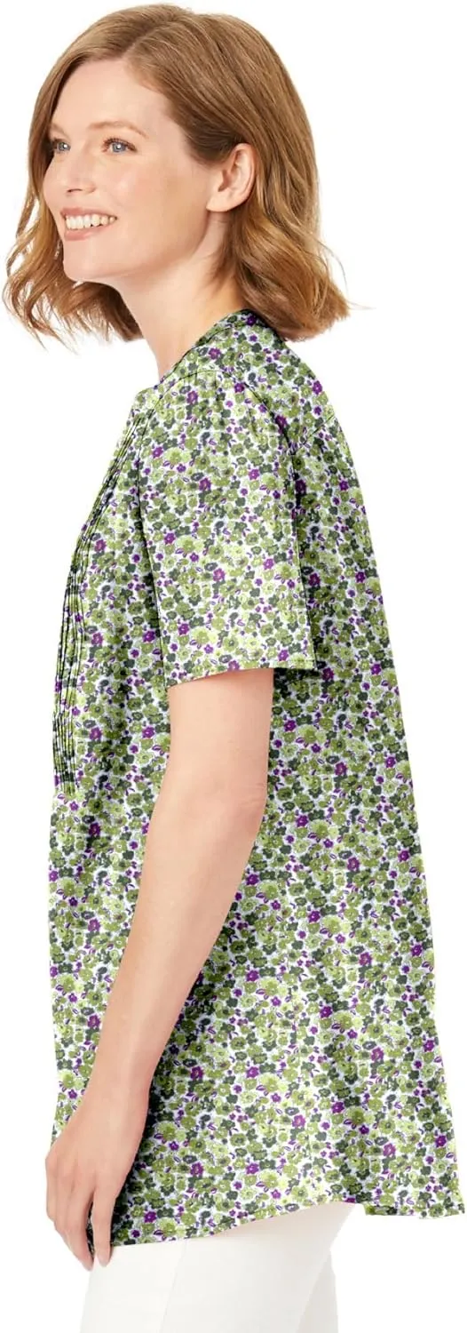 Woman Within Women's Plus Size Pintucked Half-Button Tunic