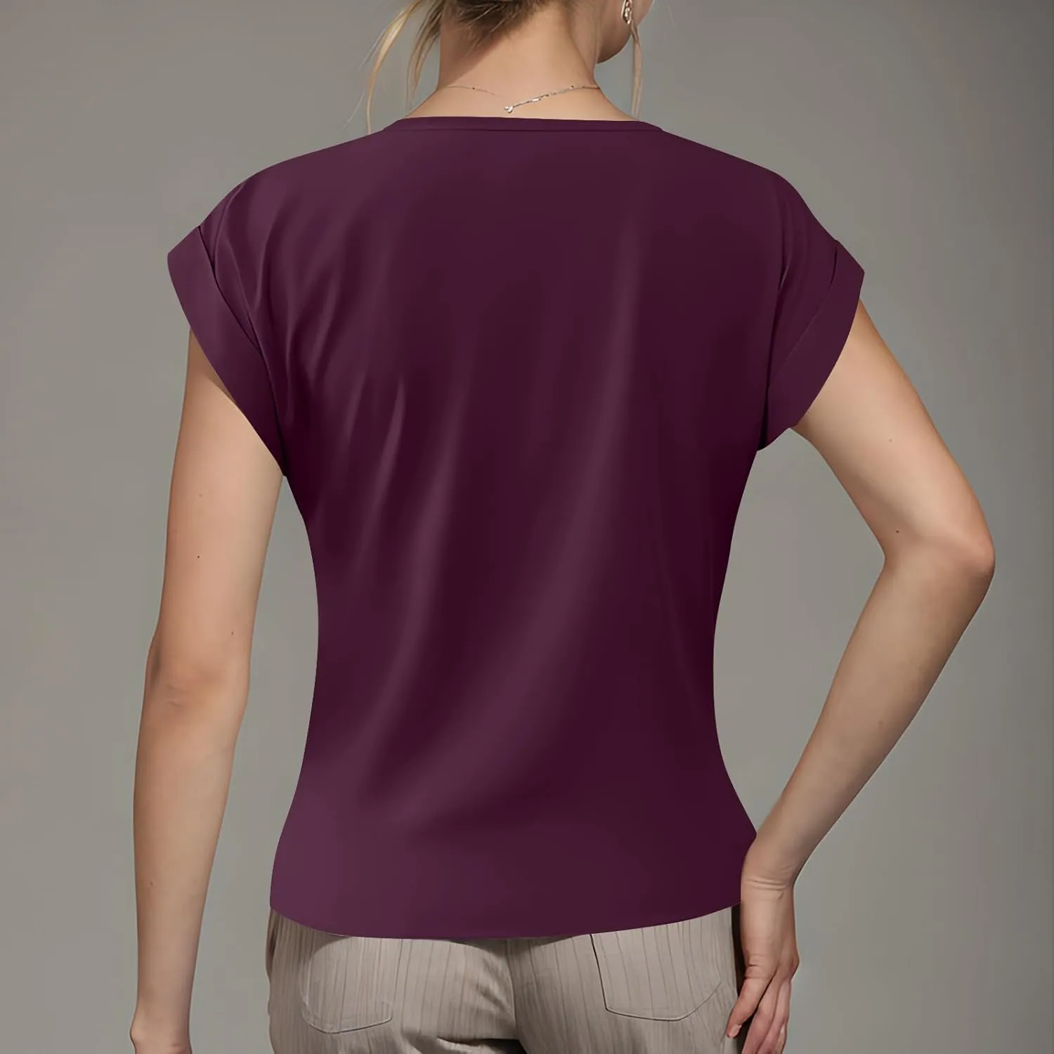 Women Fashion Cross Twist Hem Tee Tops Soft Comfy Short Sleeve V Neck T-Shirt Summer Casual Loose Solid Blouses