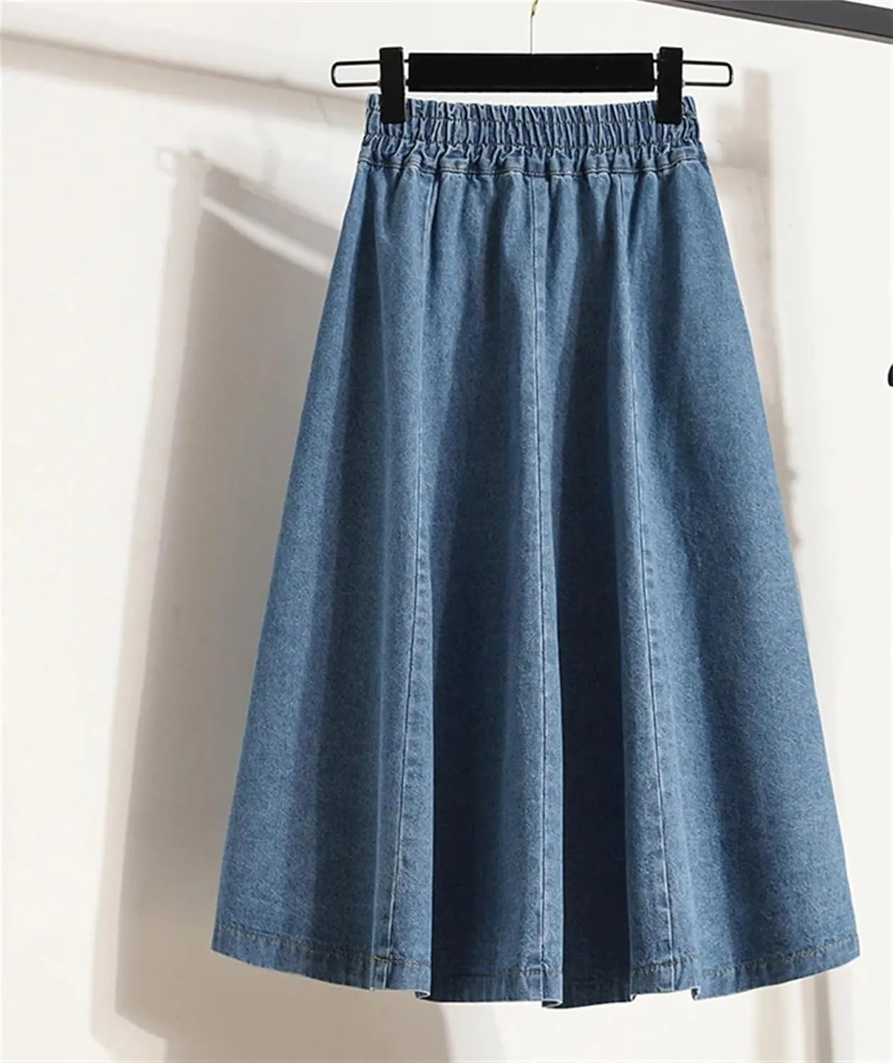 Women High Waist Blue Chic Denim Skirt Summer Thin Button Decoration Long Flared Jean Skirt