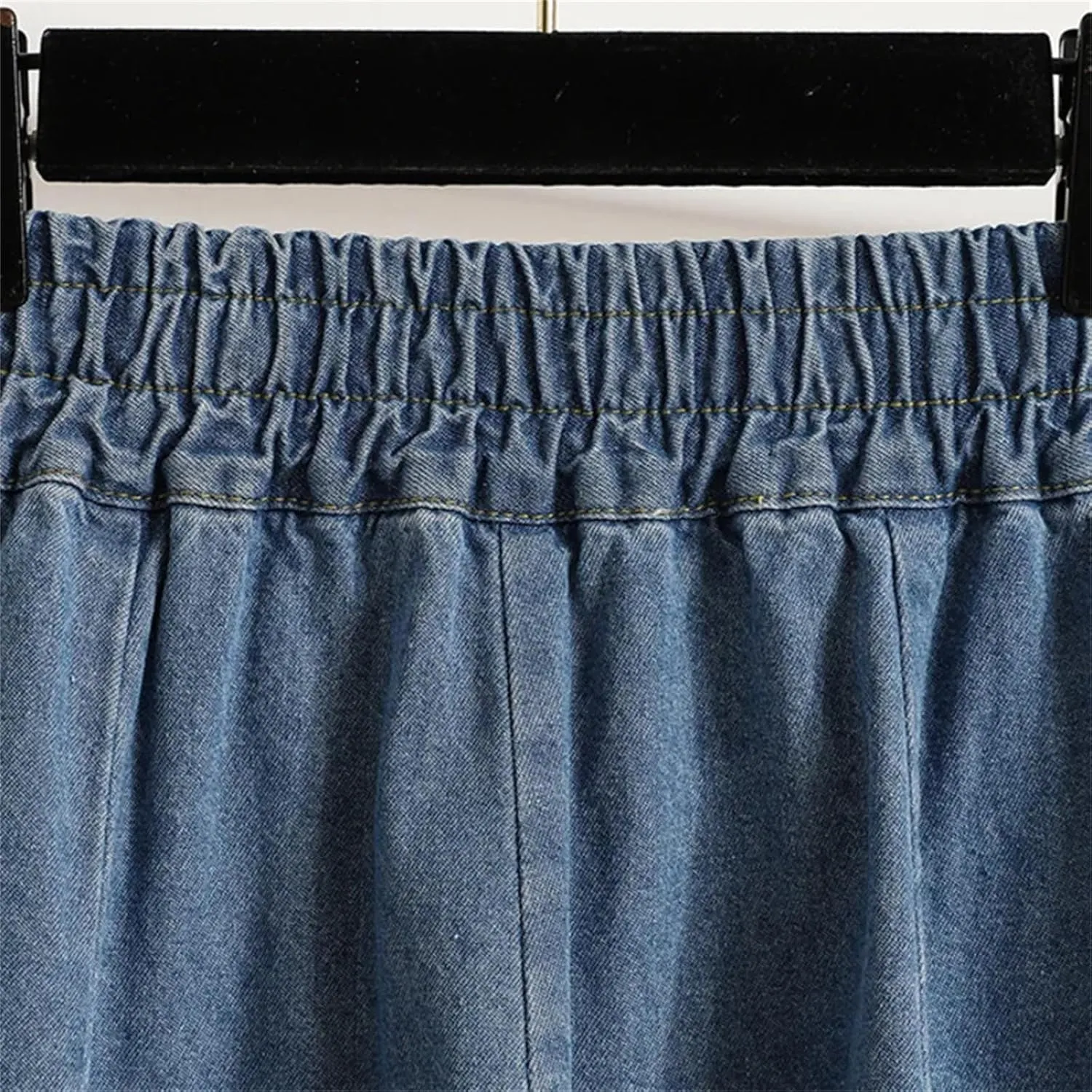 Women High Waist Blue Chic Denim Skirt Summer Thin Button Decoration Long Flared Jean Skirt