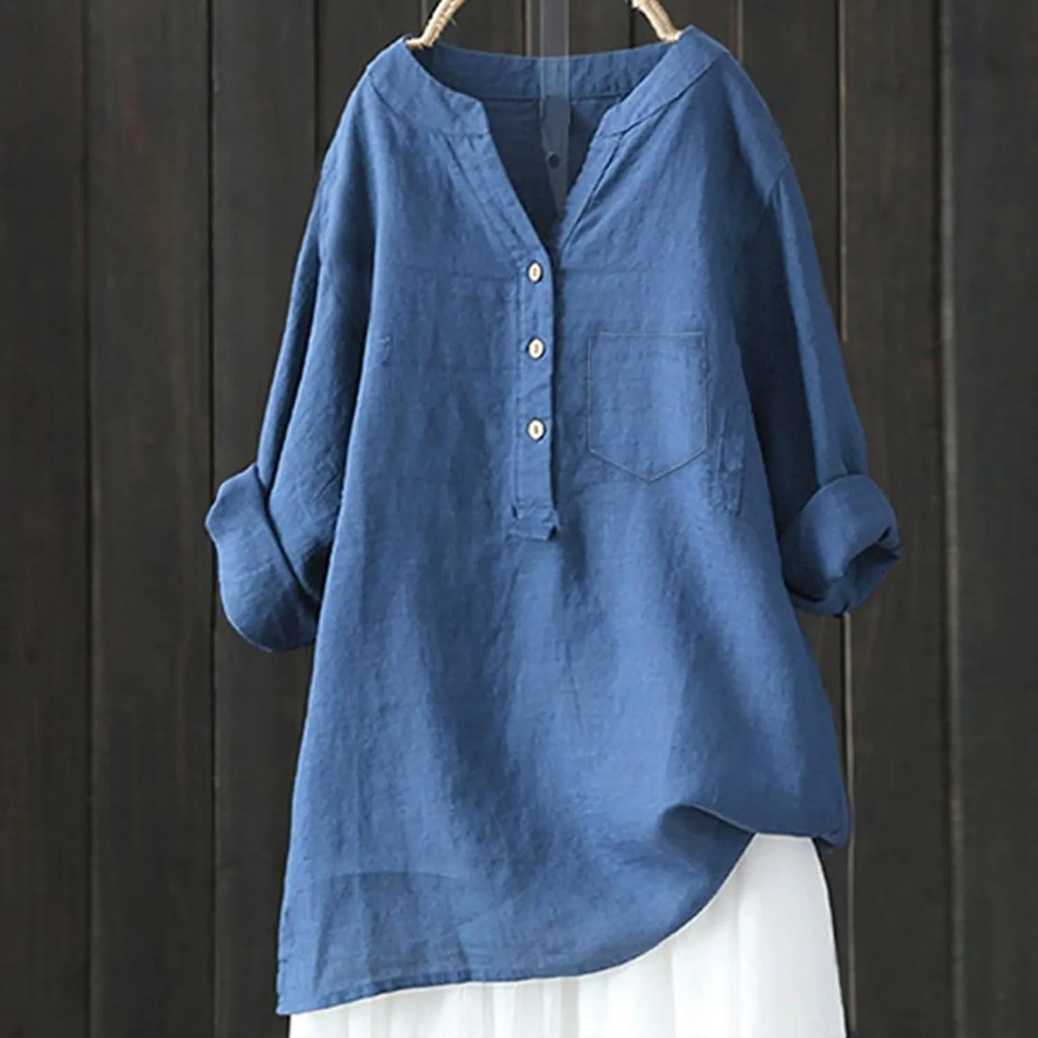 Women Linen Shirts V-Neck Button Down Blouse Collared Soft Tee Tops Short Sleeve Loose Shirts