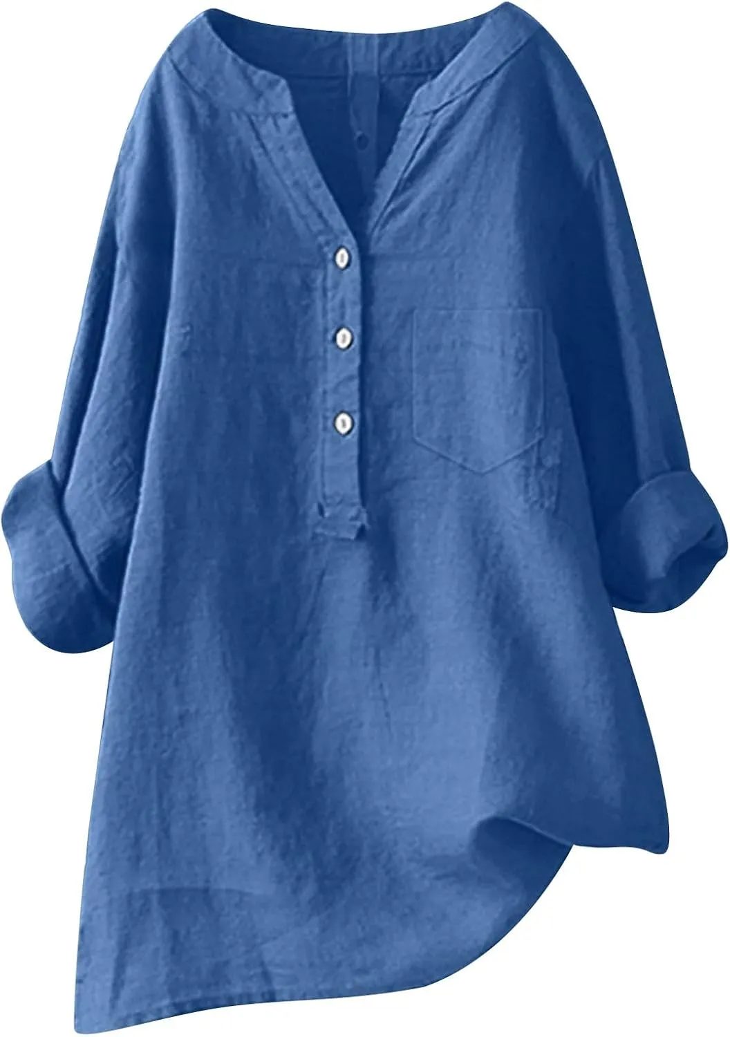 Women Linen Shirts V-Neck Button Down Blouse Collared Soft Tee Tops Short Sleeve Loose Shirts