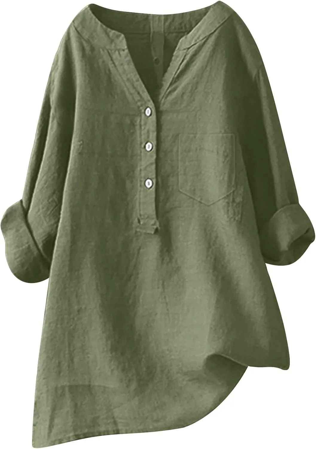 Women Linen Shirts V-Neck Button Down Blouse Collared Soft Tee Tops Short Sleeve Loose Shirts