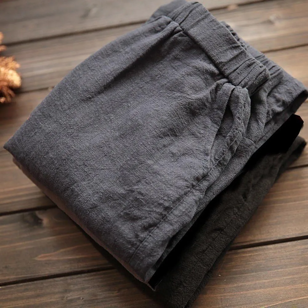 Women Summer Cotton Linen Pants Solid Color Wide Leg Straight Long Trousers High Waist Casual Loose Leg Pants