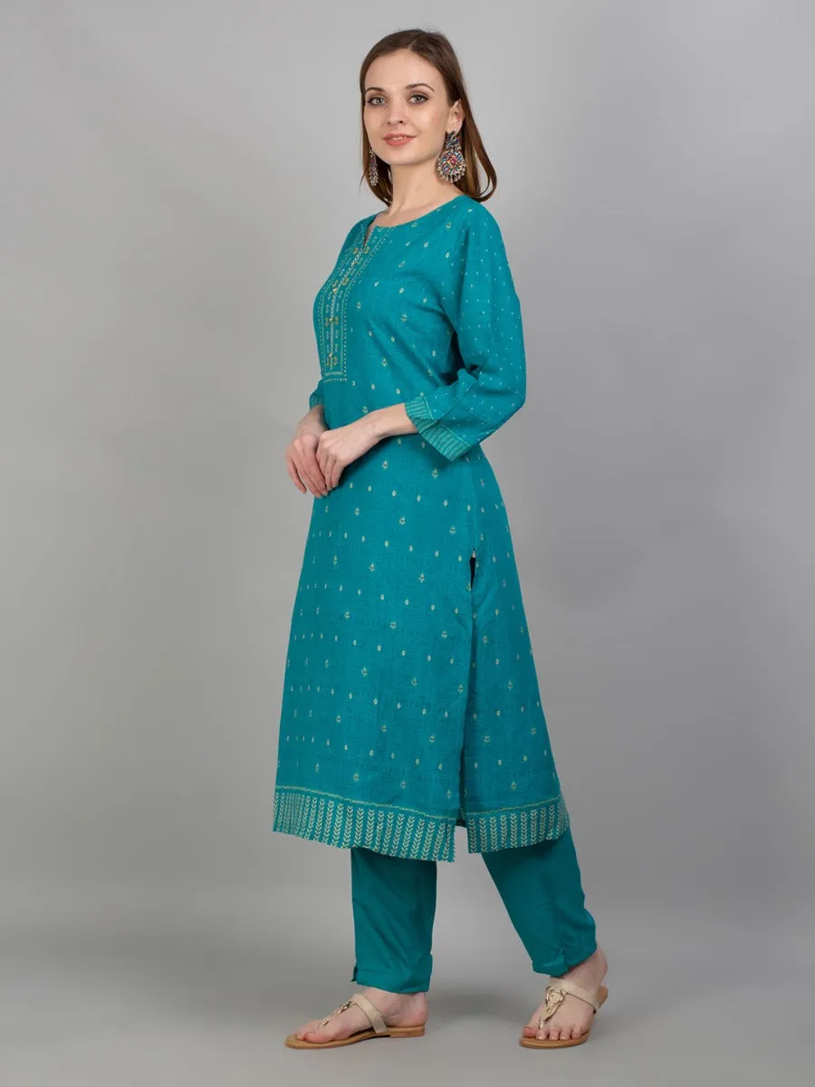 Women Turquoise Geometric Printed Kurta Trouser Dupatta