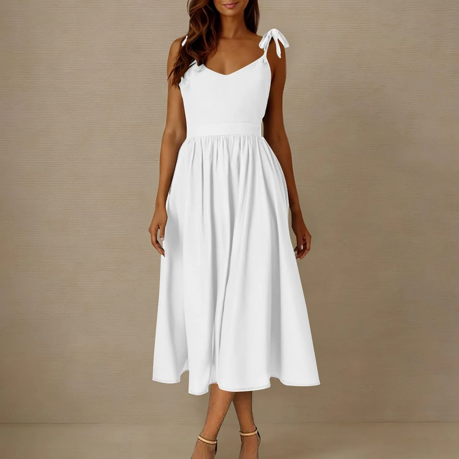 Women's 2025 Summer Casual Dress Spaghetti Strap Smocked Waist Elegant Sexy Dresses Backless Suspender Midi Sundress