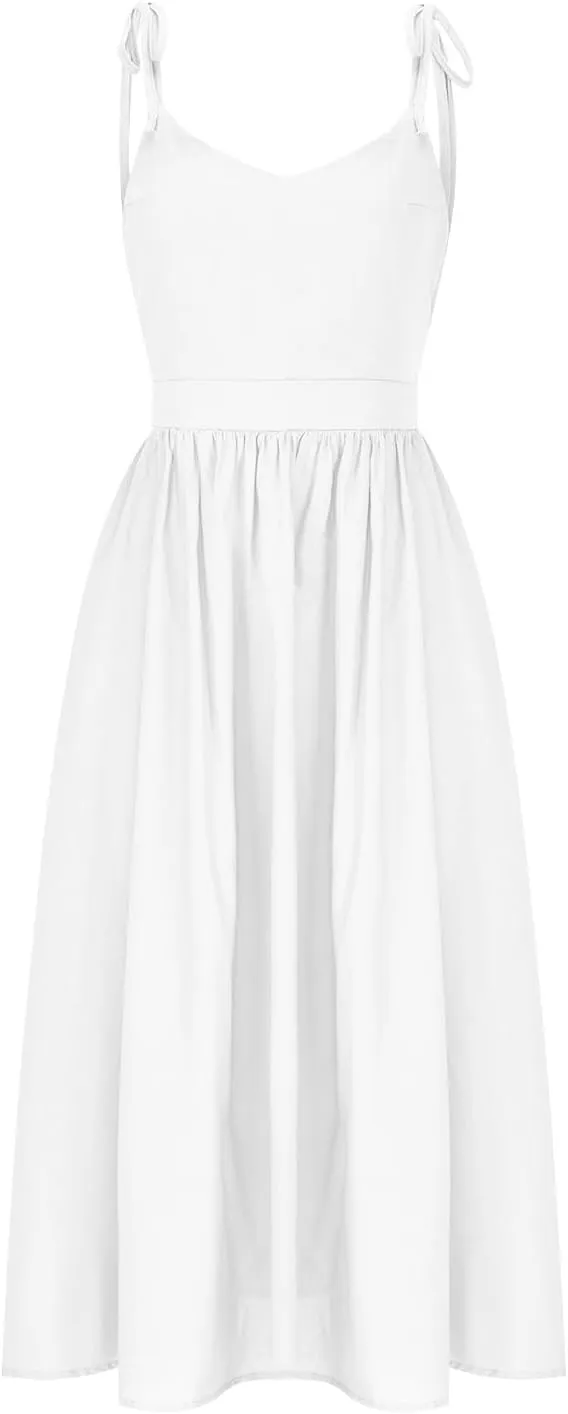 Women's 2025 Summer Casual Dress Spaghetti Strap Smocked Waist Elegant Sexy Dresses Backless Suspender Midi Sundress