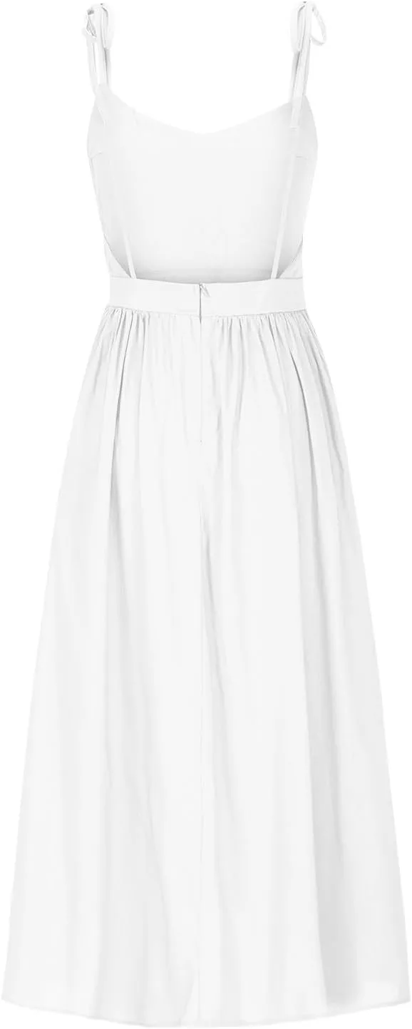 Women's 2025 Summer Casual Dress Spaghetti Strap Smocked Waist Elegant Sexy Dresses Backless Suspender Midi Sundress