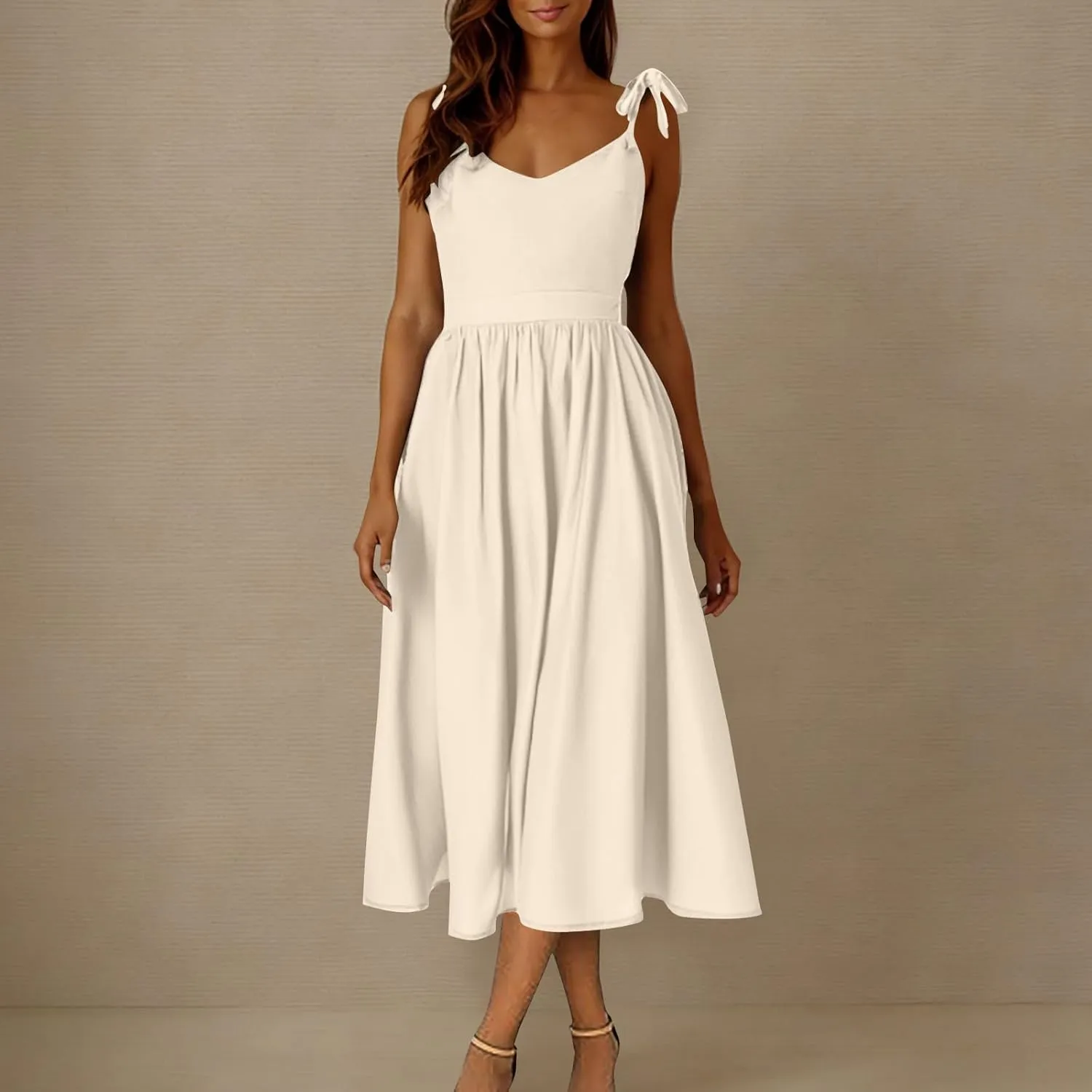 Women's 2025 Summer Casual Dress Spaghetti Strap Smocked Waist Elegant Sexy Dresses Backless Suspender Midi Sundress
