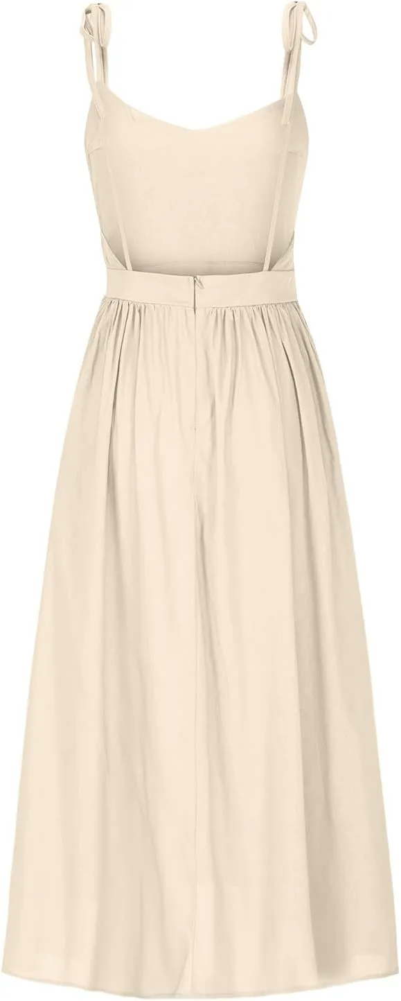 Women's 2025 Summer Casual Dress Spaghetti Strap Smocked Waist Elegant Sexy Dresses Backless Suspender Midi Sundress