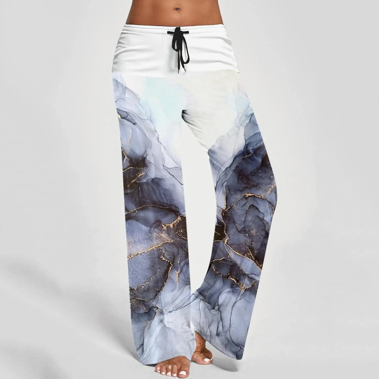 Womens High Elastic Waist Wide Leg Pants Printed Loose Yoga Pants Casual Long Trousers Straight Fashion Pajamas