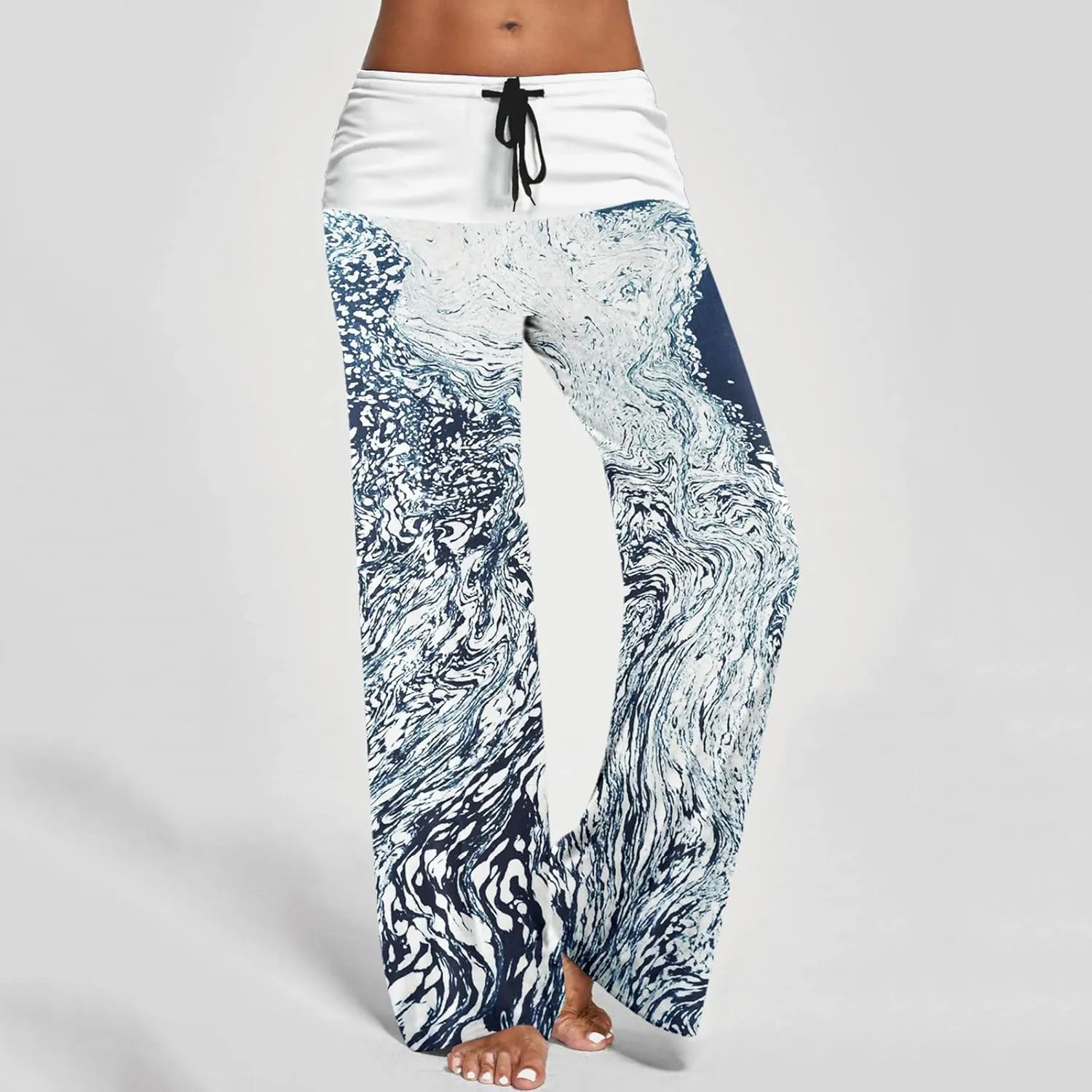 Womens High Elastic Waist Wide Leg Pants Printed Loose Yoga Pants Casual Long Trousers Straight Fashion Pajamas