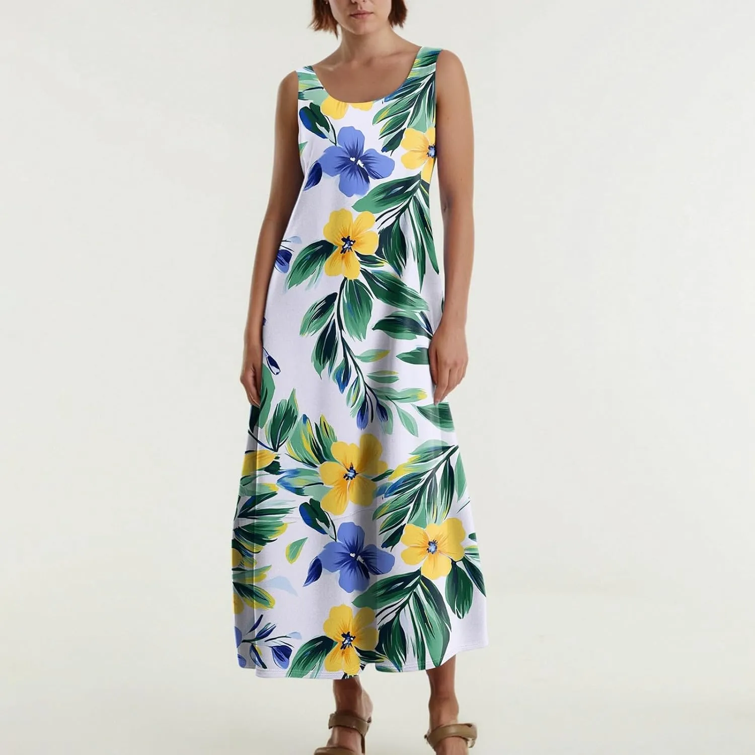 Women's Maxi Sundress 2025 Casual Summer Beach Dress Trendy Sleeveless Loose Tank Dresses Scoop Neck with Pockets