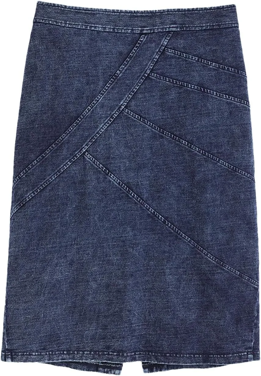 Women's Plus Size Chic Elegant Denim Wide-Waisted Skirt Knee-Length Slim Fit Knitted Cotton Casual Skirt
