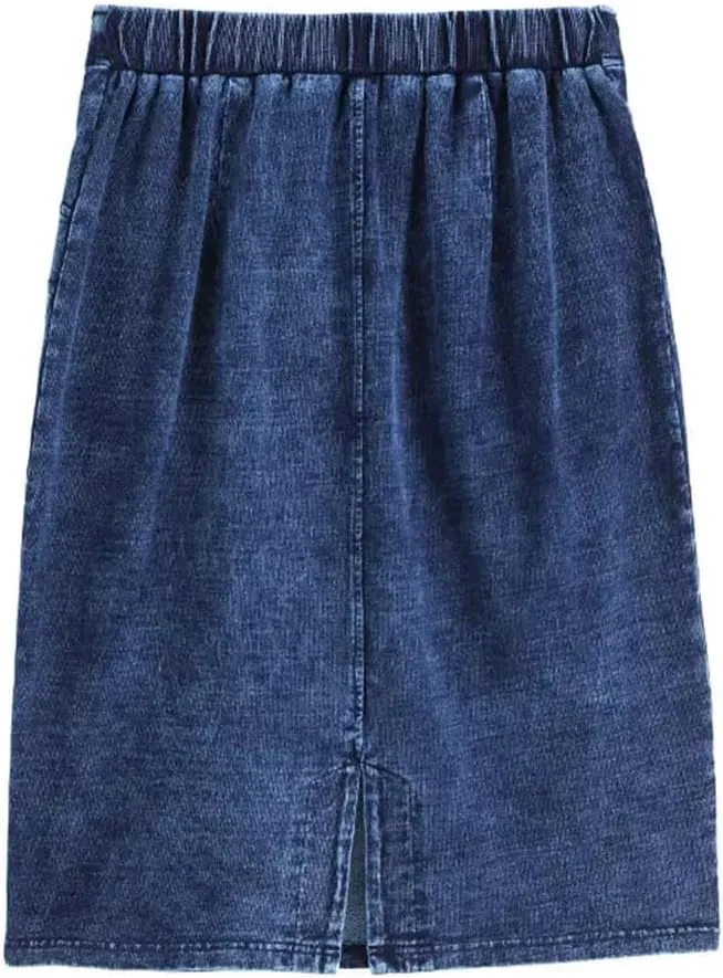 Women's Plus Size Chic Elegant Denim Wide-Waisted Skirt Knee-Length Slim Fit Knitted Cotton Casual Skirt