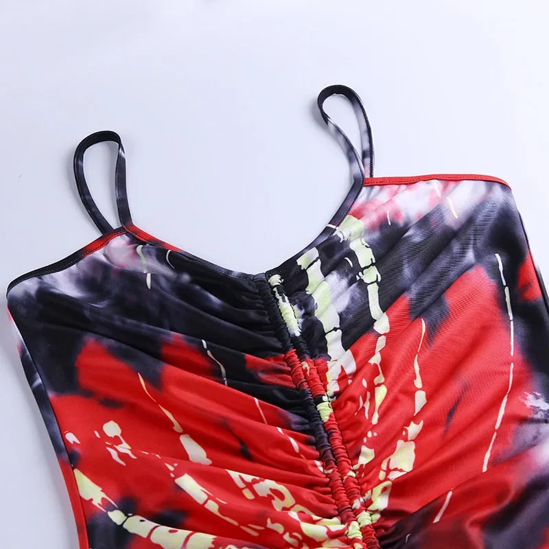 Women's Printed Ruched Skinny Mini Dress With Gloves