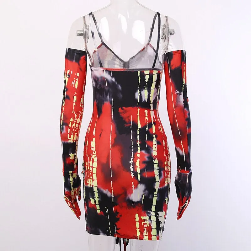 Women's Printed Ruched Skinny Mini Dress With Gloves