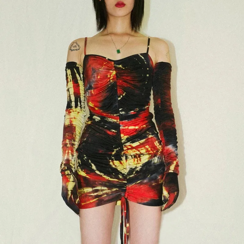 Women's Printed Ruched Skinny Mini Dress With Gloves
