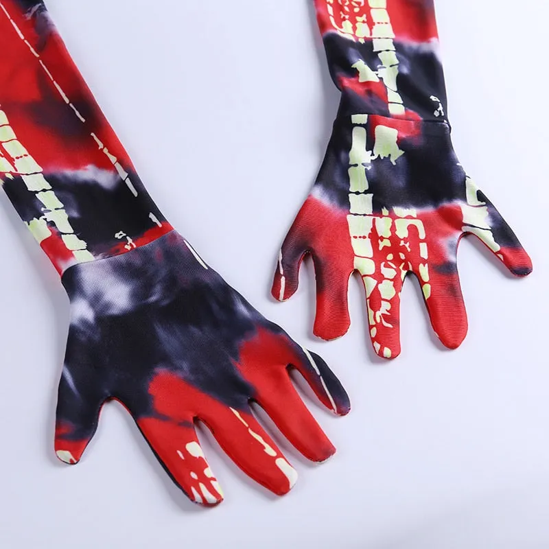 Women's Printed Ruched Skinny Mini Dress With Gloves