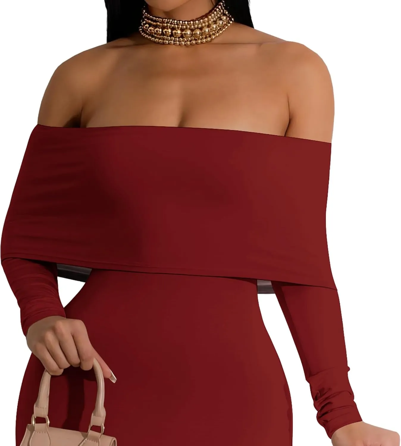 Women's Sexy Elegant Long Sleeve Off Shoulder Bodycon Long Evening Formal Dress Cocktail Party Maxi Dress