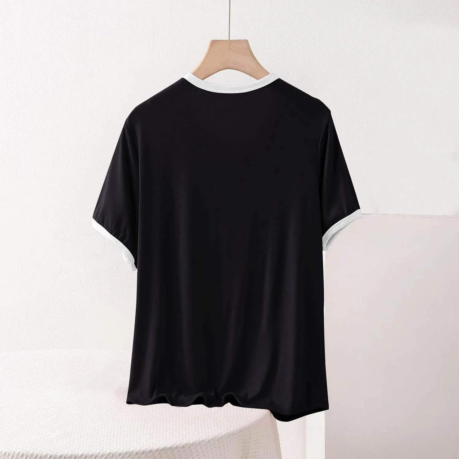 Women's Sleep T-Shirt 2025 Summer Short Sleeve Lounge Pajamas Shirts Crewneck Loose Casual Solid Soft Modal Tee Top