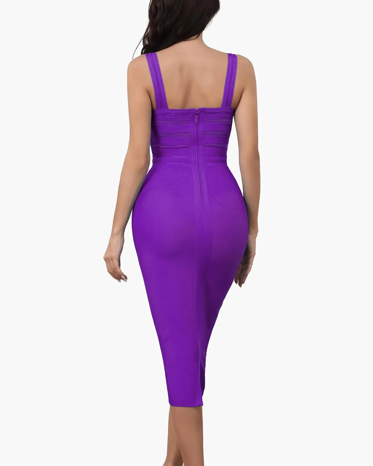 Women's Stretchy Bandage Bodycon Midi Dress Elegant Sleeveless Spaghetti Straps Evening Party Cocktail Dresses