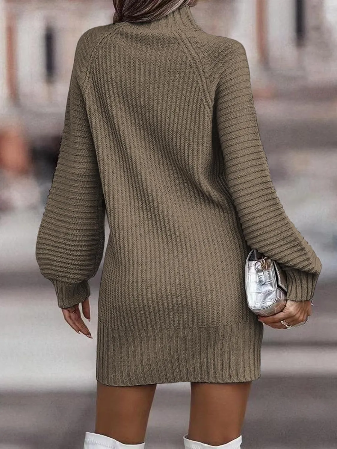 Women's Turtleneck Sweater Dress Oversized Sweater Mini Dress Casual Long Sleeve Knitted Pullover Sweaters Fall Dress