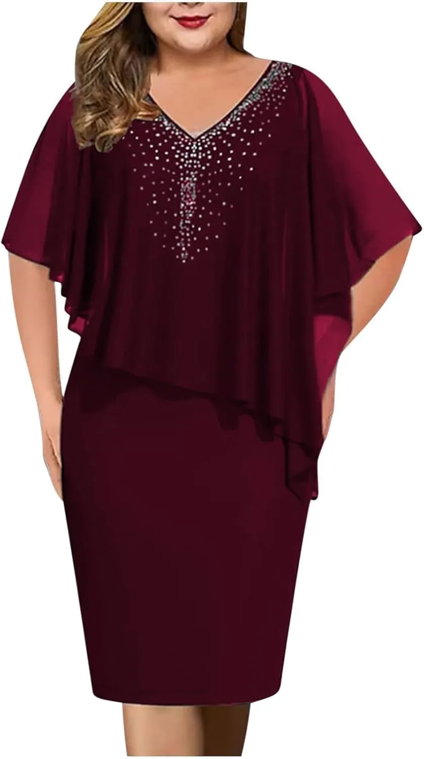 Women's V-Neck Dress Casual Sparkly Elegant Evening Cocktail Clothing Comfortable Loose Lightweight Outfits 2025