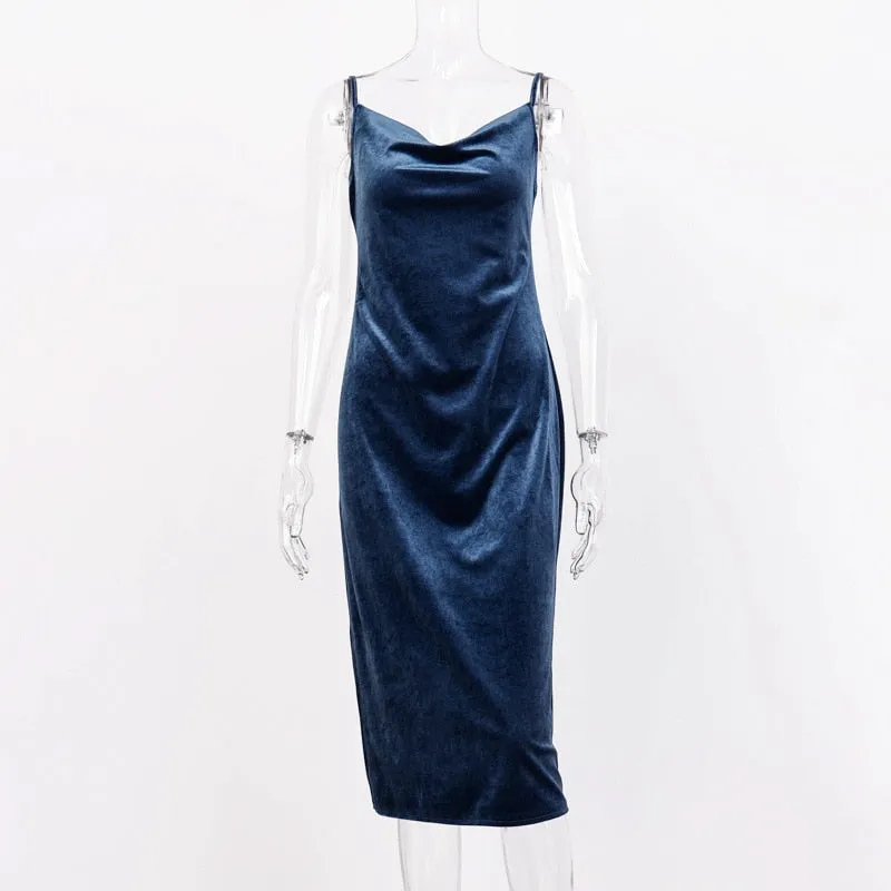 Women's Velvet Slim Backless Split Dress
