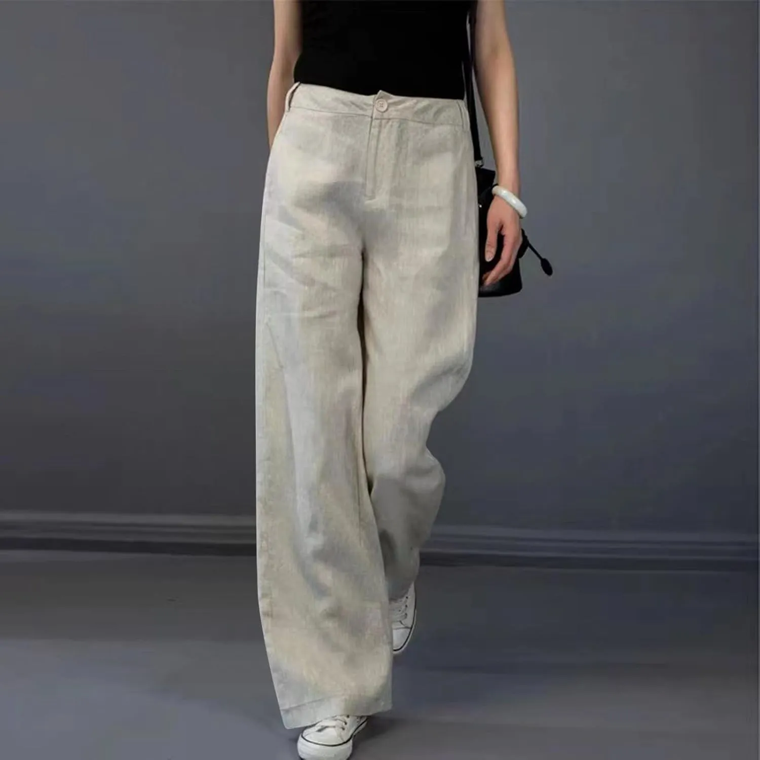 Womens Wide Leg Pants High Waisted Loose Ankle Length Trousers Casual Straight Baggy Summer Pants for Women with