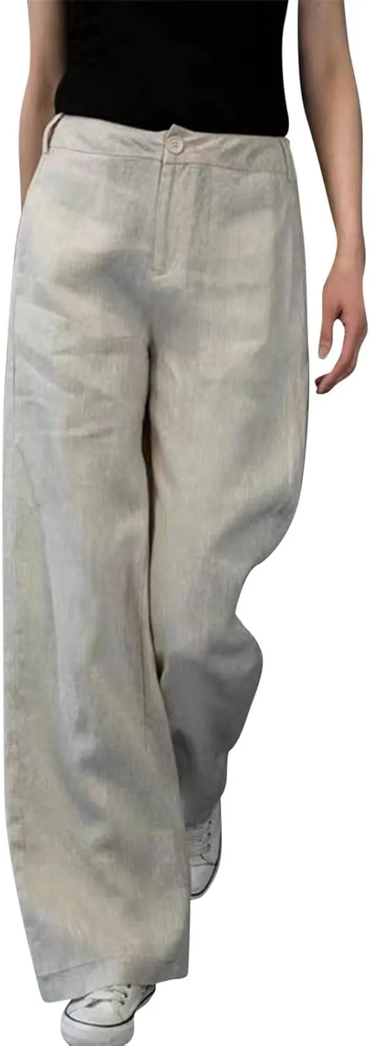 Womens Wide Leg Pants High Waisted Loose Ankle Length Trousers Casual Straight Baggy Summer Pants for Women with